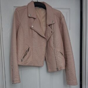 Belle Sky Light Pink Faux Leather Jacket